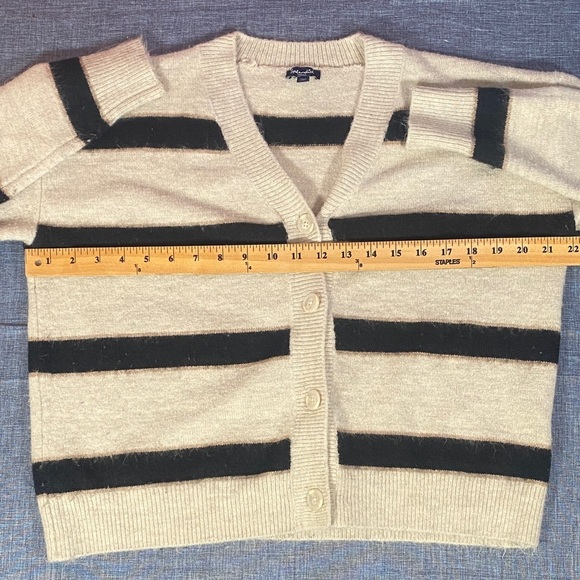 Splendid Striped Cardigan Sweater Beige Black Size Small Button Front Knit Soft - Picture 5 of 7